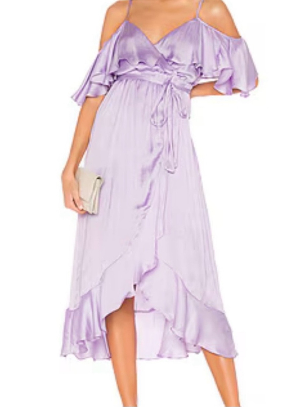 Altard State Lilac Cold-Shoulder Ruffle Midi Dress